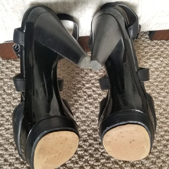 Audrey Brooke Black Leather Sandals Heels Size 6.5M - Picture 6 of 11